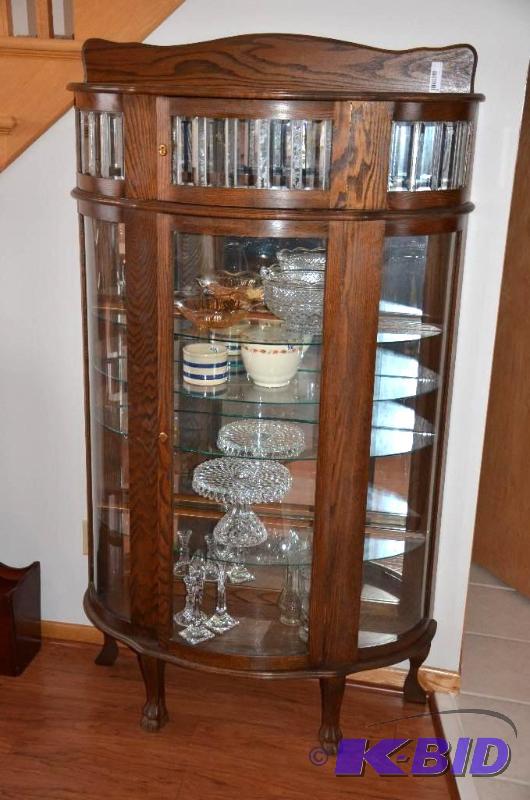 lot 5 image: Antique Curved Glass solid Oak Cabinet. With ...