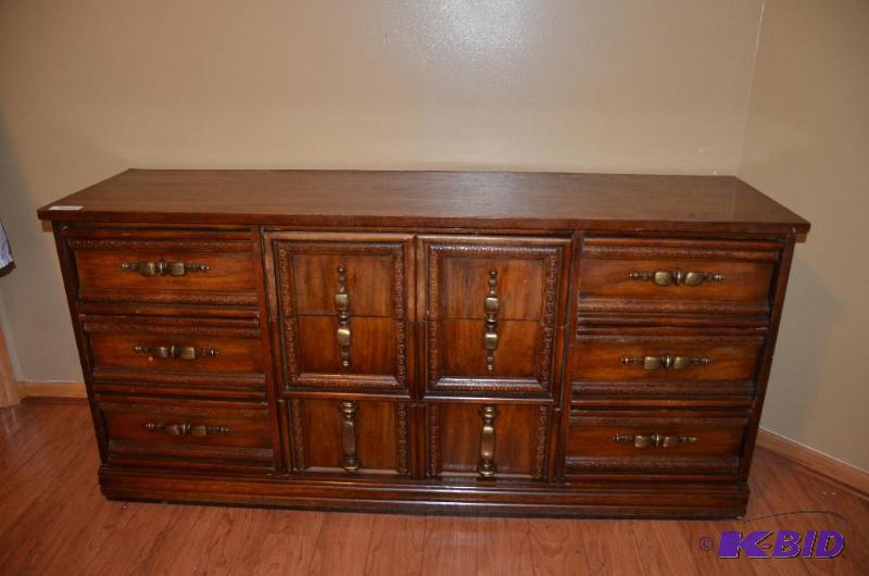 lot 52 image: Wood dresser. 64" x18" x30"...