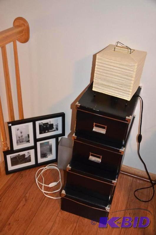 lot 61 image: 2 lamps. 4 storage boxes 11" x7" x1...