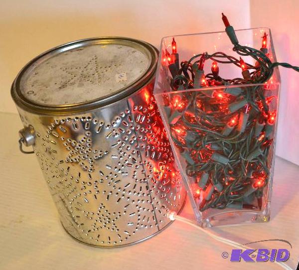lot 79 image: Christmas lights and metal gallon pail lighte...