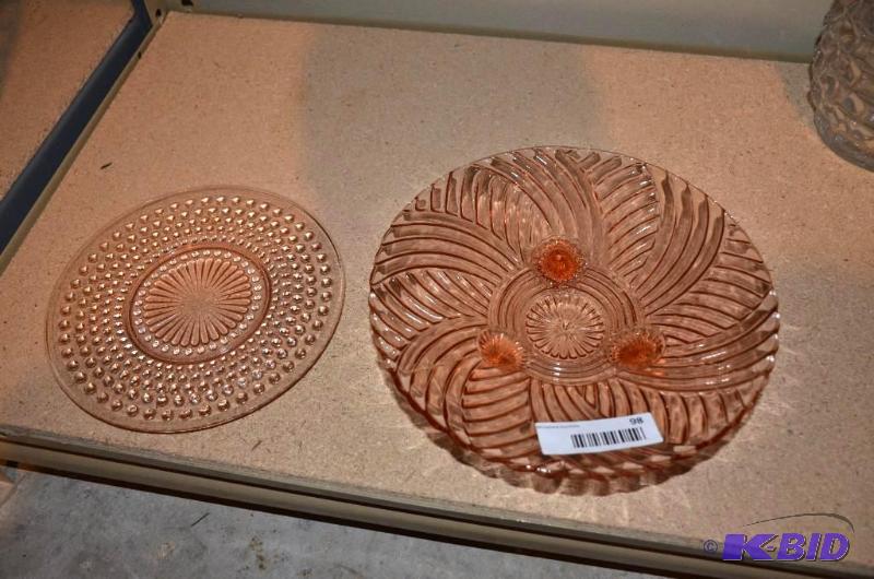 lot 98 image: pink depression glass serving bowlplate Wit...