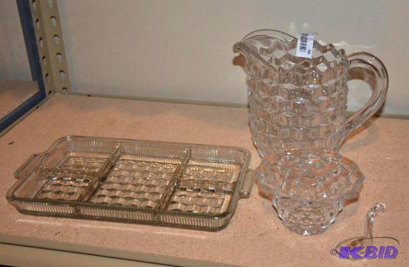 lot 99 image: diamond design glass pitcher (5.5" diame...