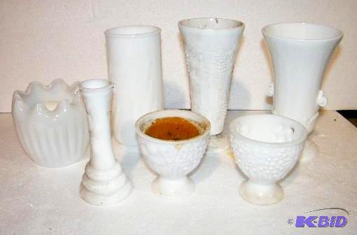 lot 23 image: 7 Piece Milk Glass Lot - Various shapes...