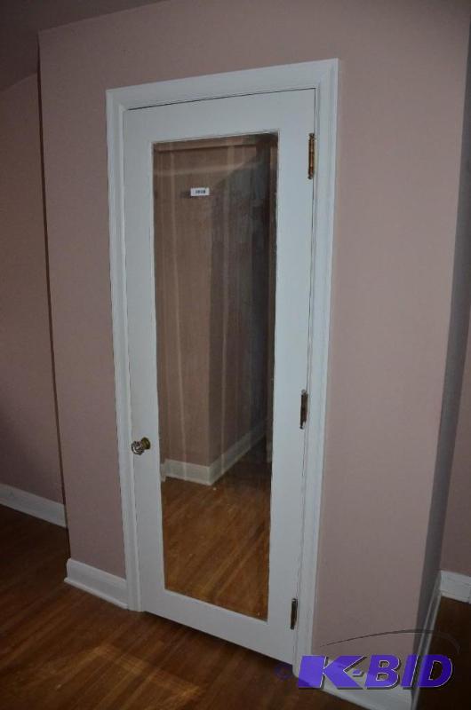 lot 87 image: 28" Antique Wood Door With Mirror. ...