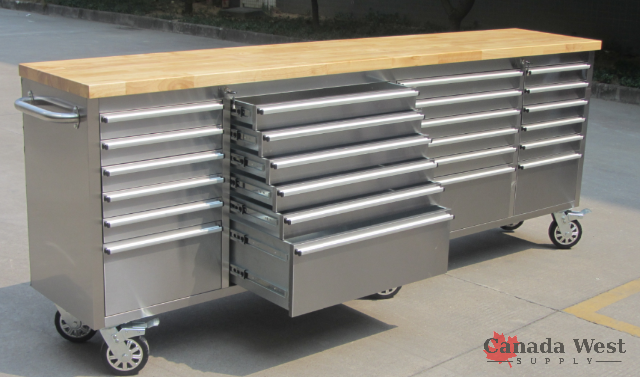 NEW SEIBEL STAINLESS STEEL ROLLER 96 24 DRAWER TOOL BENCH