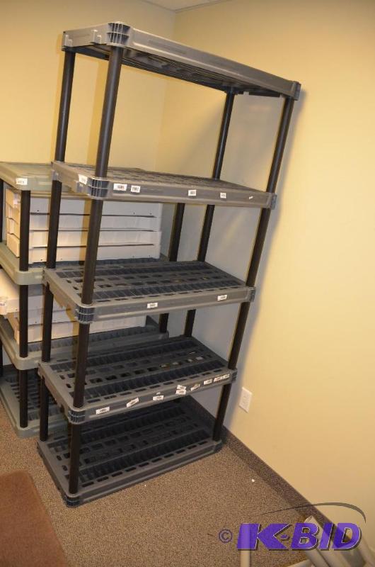 lot 113 image: Gray plastic shelving 36x18x54...