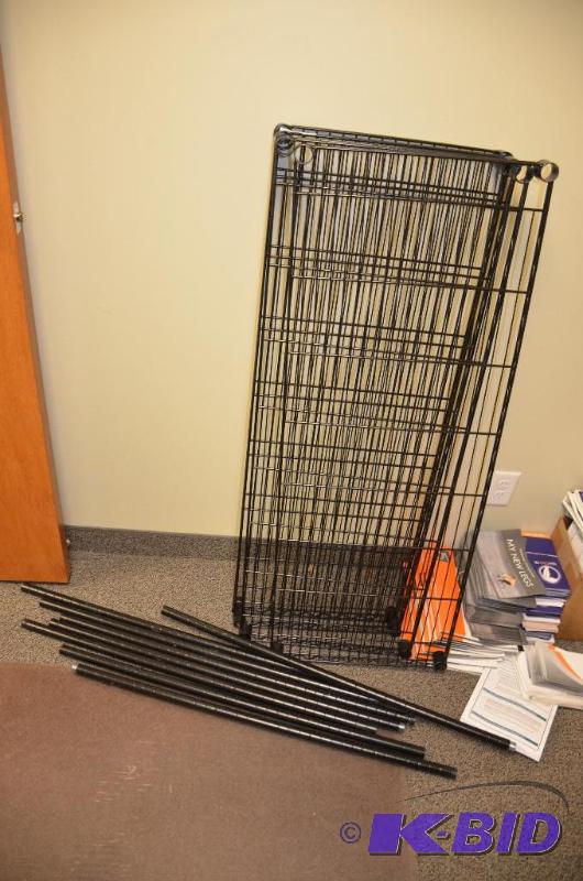 lot 114 image: Black metal shelves  2 shelves 36x18x48...