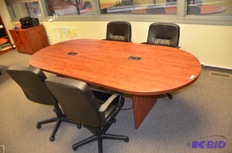 lot 12 image: Wood conference table 43x96 with 2 sperate el...
