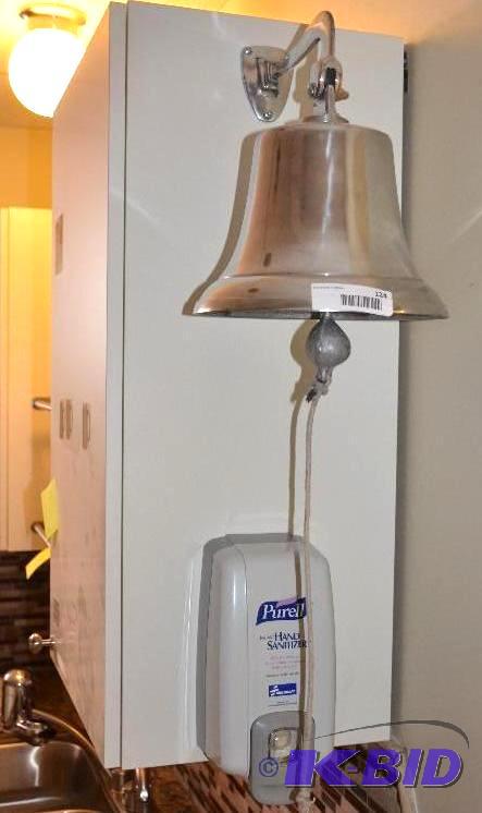 lot 124 image: Silver hanging dinner bell. approx 8"...