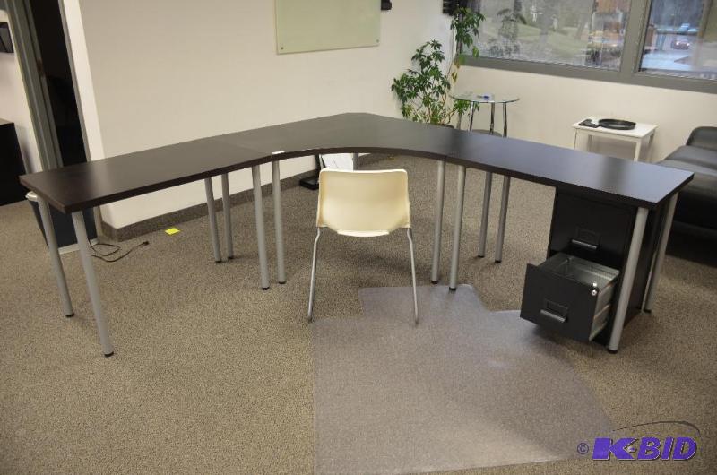 lot 1H image: 3 black tables, 1 black metal file cabinet wi...