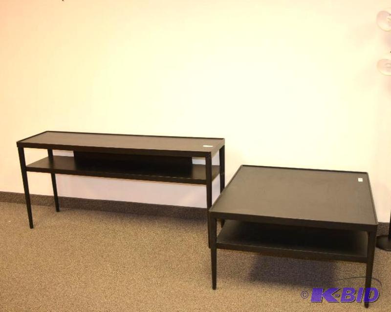 lot 1I image: 2 multi-level, black tables, & floor lamp...