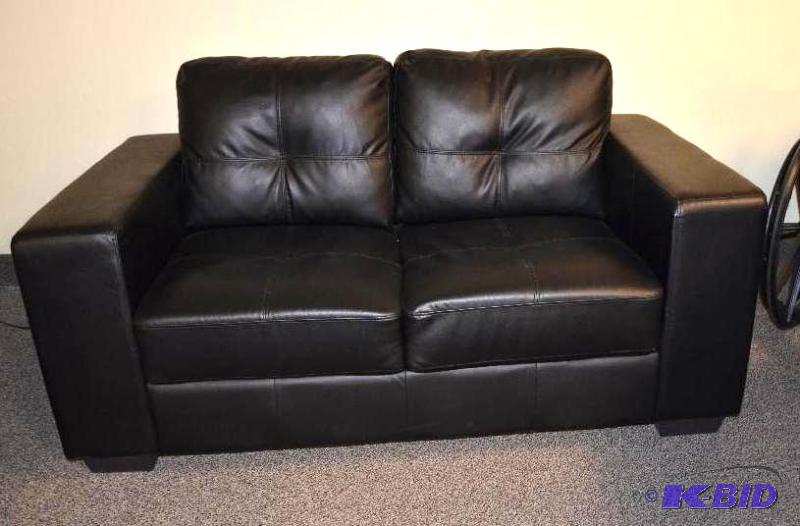 lot 1K image: Black leather love seat 6" long...