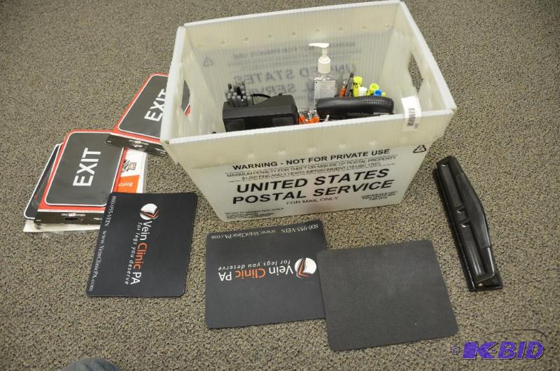 lot 203 image: Lot of office items ,exit signs, mouse pads, ...