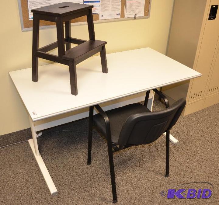 lot 268 image: White desk  table 28x54", one chair, on...