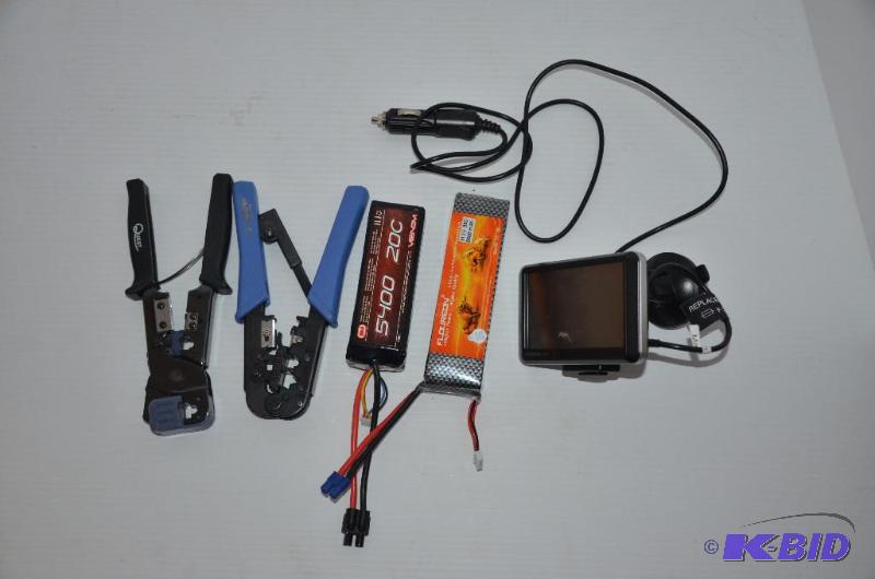 lot 282 image: Garmin Nuvi GPS, Tools for cat 5 cables, 2 li...