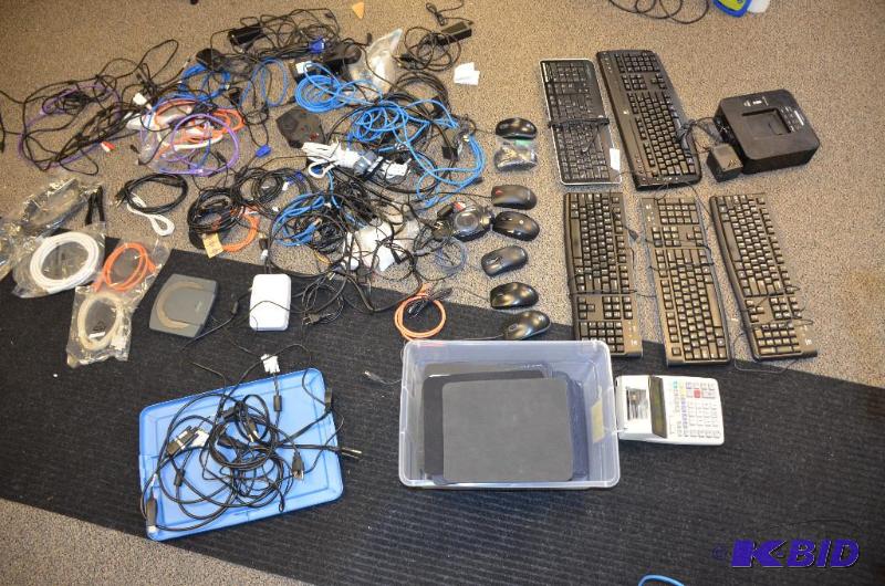 lot 291 image: Computer supplies, bin of mouse pads, 8 mice,...