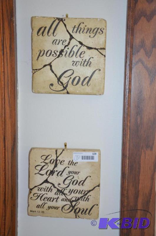 Two wall plaques 8x8&quot with Bible verses...