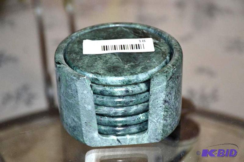 6 granite coasters with holder- not sure of t...