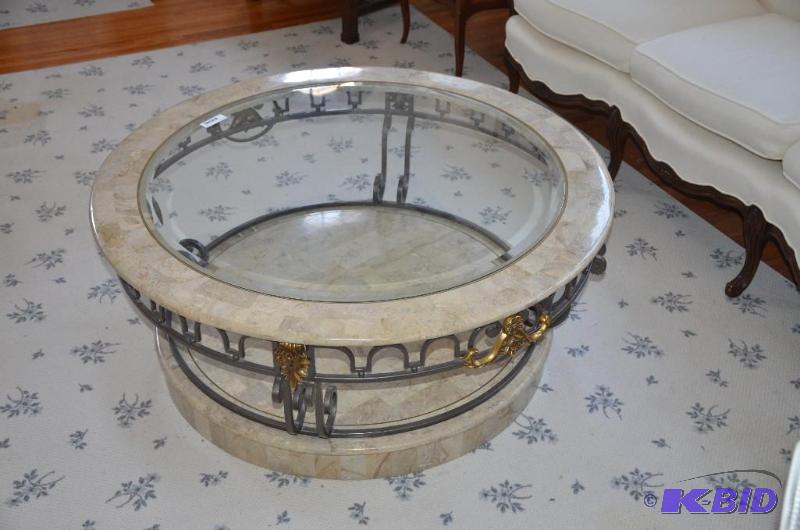 Granite coffee table with glass top 44 diamet...