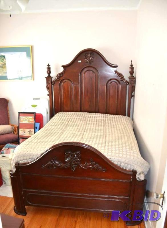 Antique hand carved wood double bed &amp mat...
