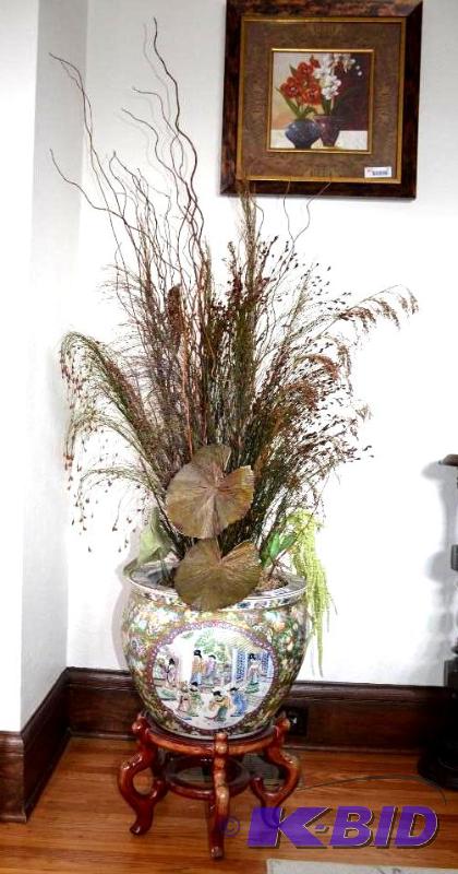 Giant flower pot on wooden stand 15x21 with p...