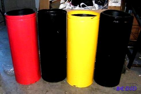 Metal Trash Can Lot - 2 black, 1 red, 1 yello...