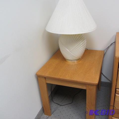 Oak Tables & Lamp