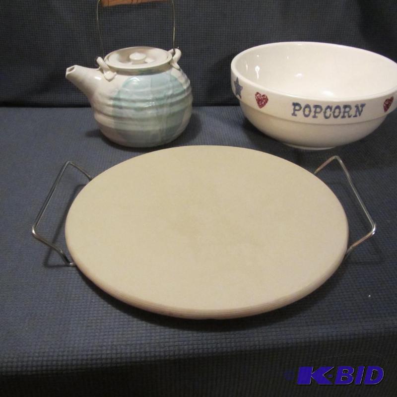 Pizza Stone, Popcorn Bowl, Teapot