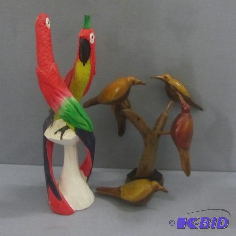 Hand Carved Parrots