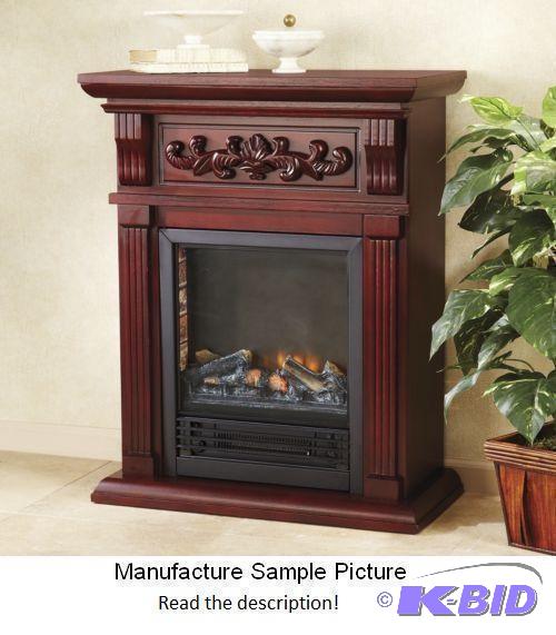 lot 20 image: Petite Cherry Finish Carved Fireplace with In...