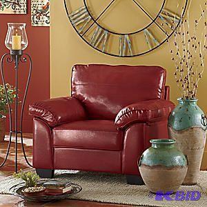 lot 82 image: Red Like Leather Chair - Generously padded ye...