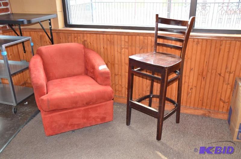 lot 27 image: 44&quottall high top chair and 30" tal...