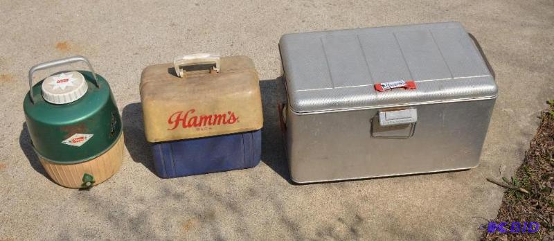 lot 101 image: 3 Vintage Coolers   Hamms&nbspBeer  &nbspG...