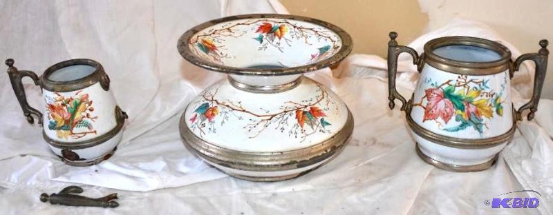 lot 116 image: Matching Cast Iron Enamel Porcelain Metal Set...