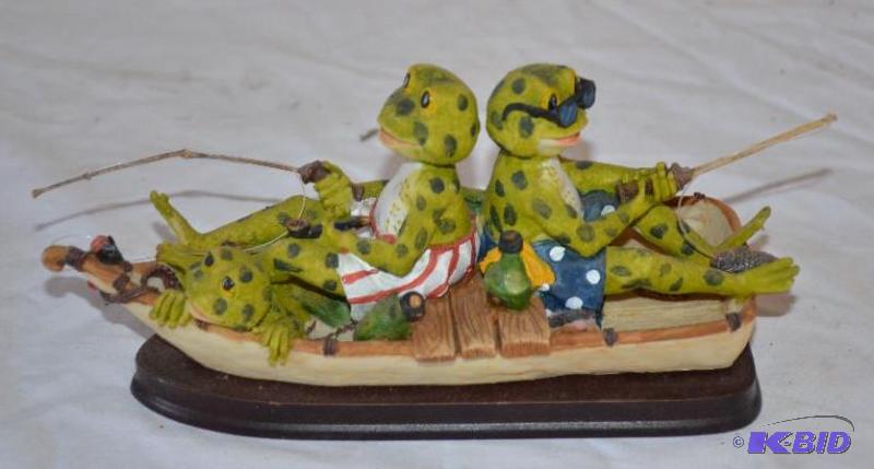 lot 120 image: 8" frogs in a row boat fishing...