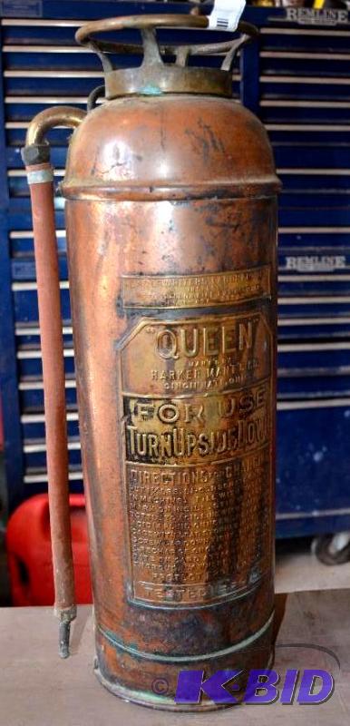 lot 26 image: Antique Queen Harker Mfg Co fire extinguisher...