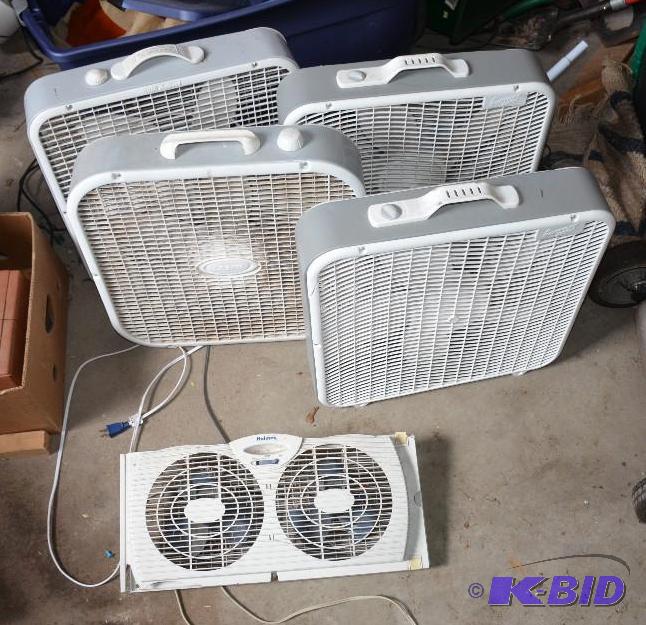 lot 74 image: 4 Lasko 20" fans and window fan. They po...