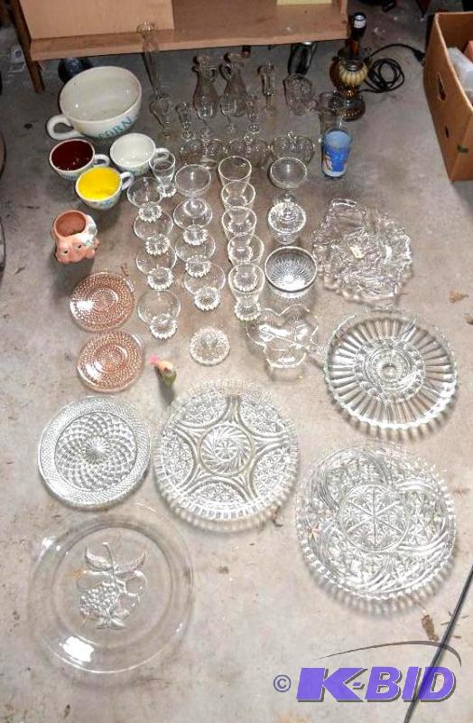lot 76 image: Large lot of pink and clear glass, dishes and...