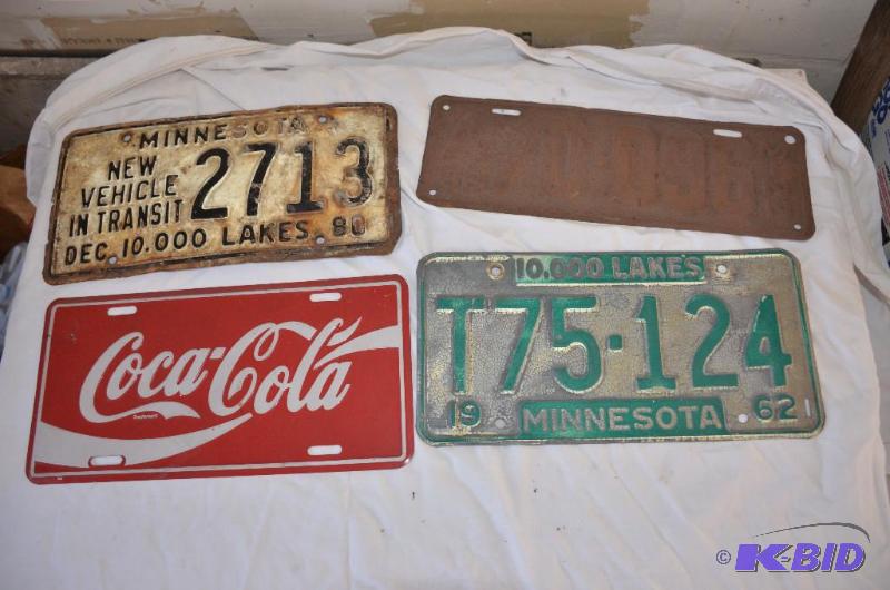 lot 91 image: Lot of antique License Plates Including coca...