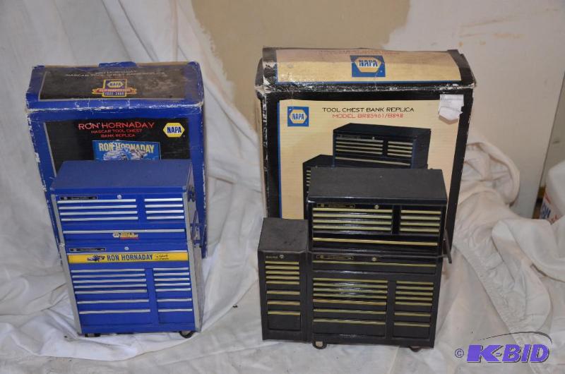 lot 98 image: 2 Napa Tool chest replica banks 8" tall...