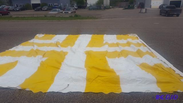 lot 17A image: Yellow and white tent, used condition, eureka...