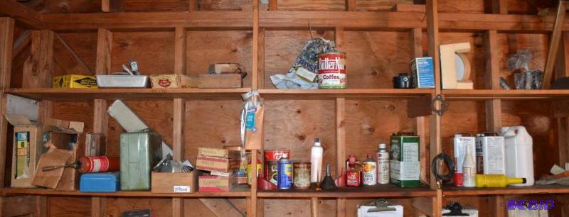 lot 130 image: 2 shelves of tools and yard products - propan...