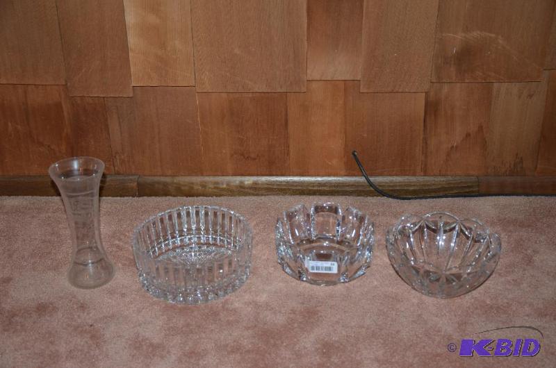 lot 34 image: Three Crystal Serving bowls and etched crysta...