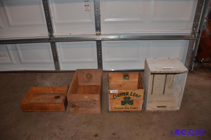 lot 43 image: Three wood crates  Clover Leaf Penco 14x11x13...