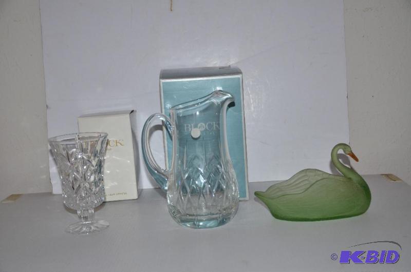 lot 54 image: Block crystal vase, Block Etude 50 oz pitcher...