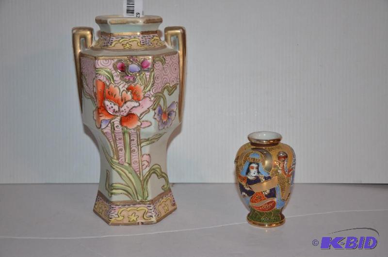 lot 62 image: Two hand painted vases, Japan - 11" &...