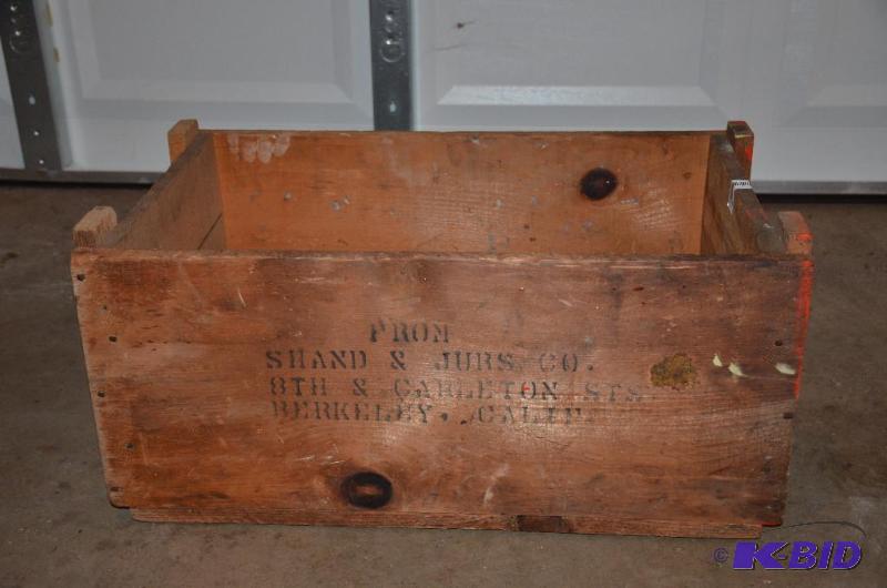 lot 81 image: Vintage wood crate Shand & Jurs Co. 12x25...