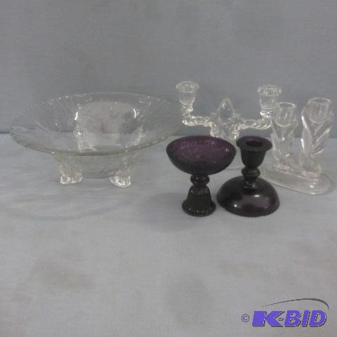 Fancy Glass Bowl, Candle Holders