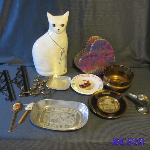 Ceramic Cat, Brass Planter