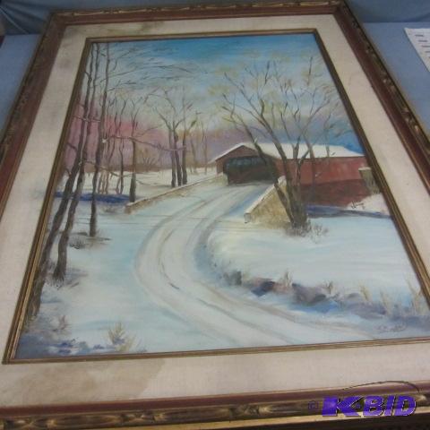 lot 51 image: Framed Covered Bridge Art